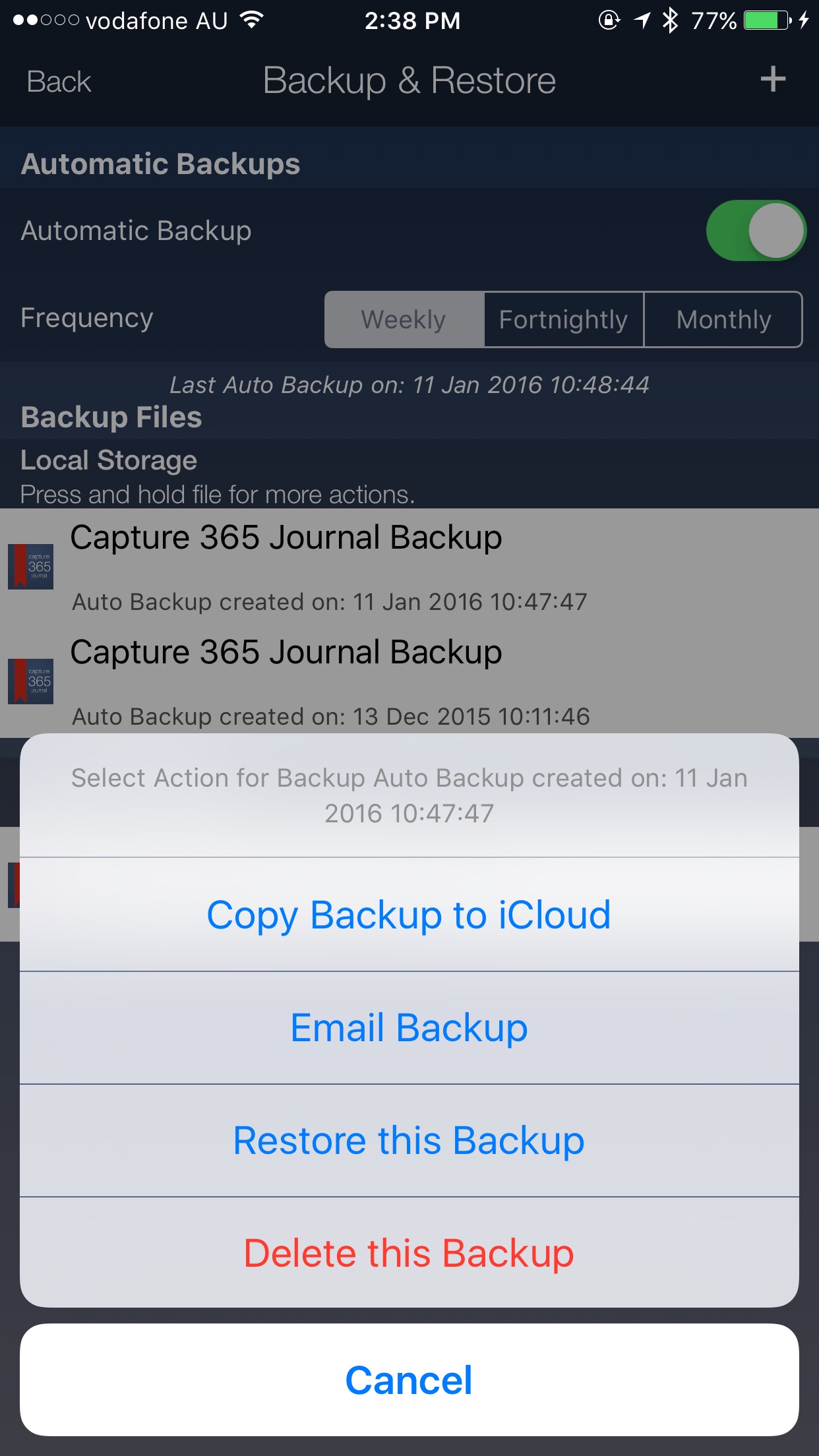 iOS Backup Actions