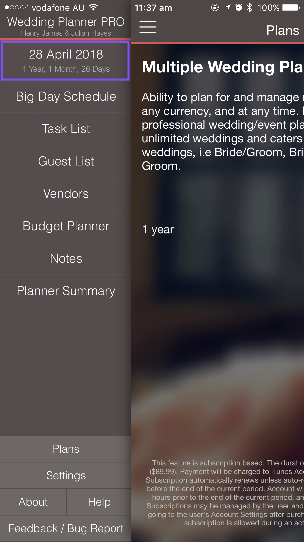 Accessing Wedding Calendar iPhone