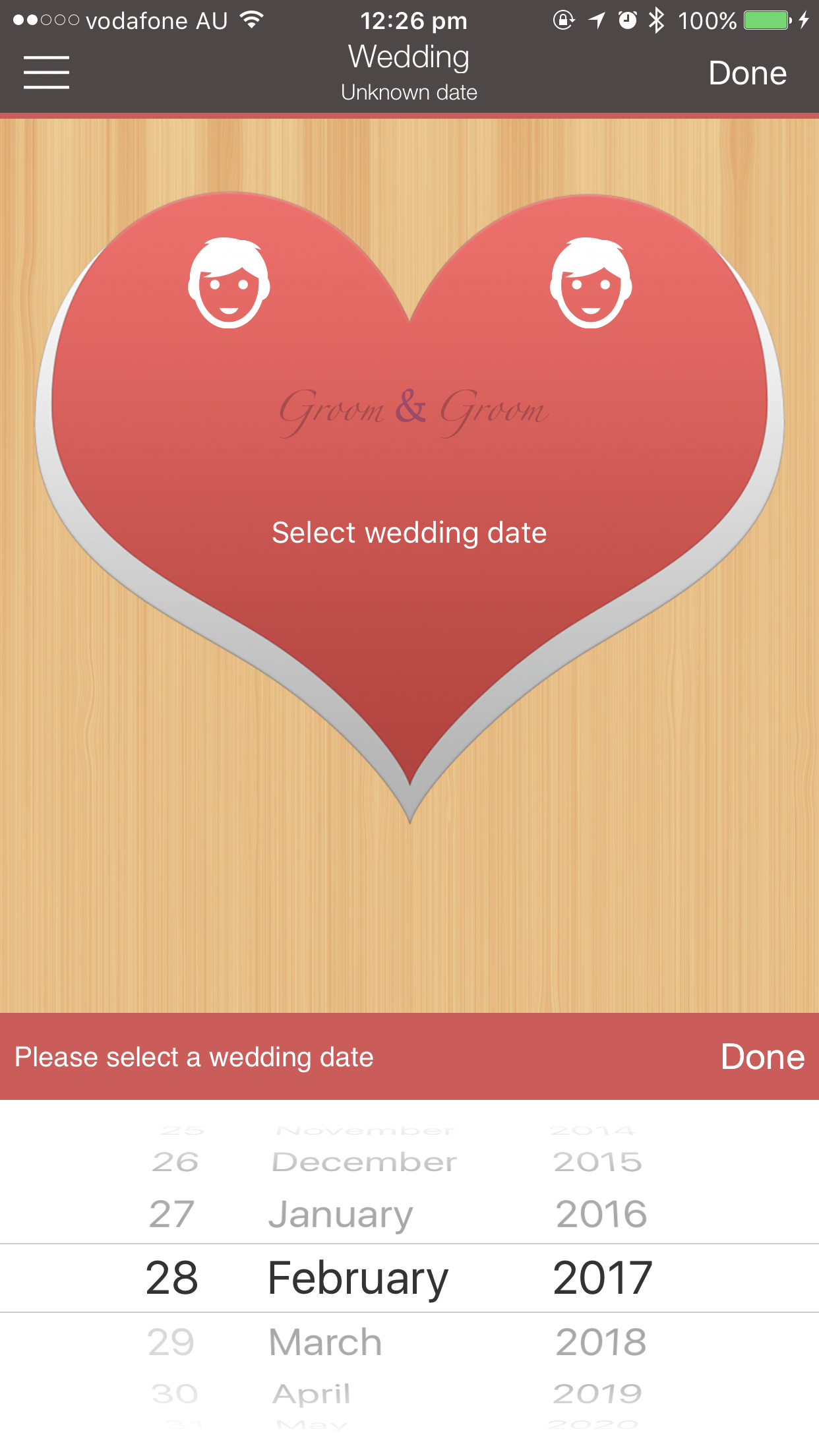 Wedding Planner PRO entering wedding date iPhone