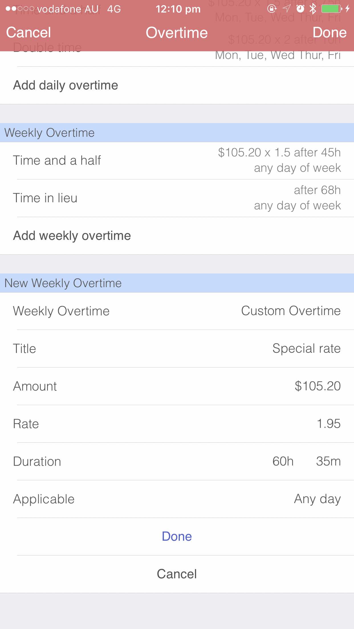Custom overtime iOS